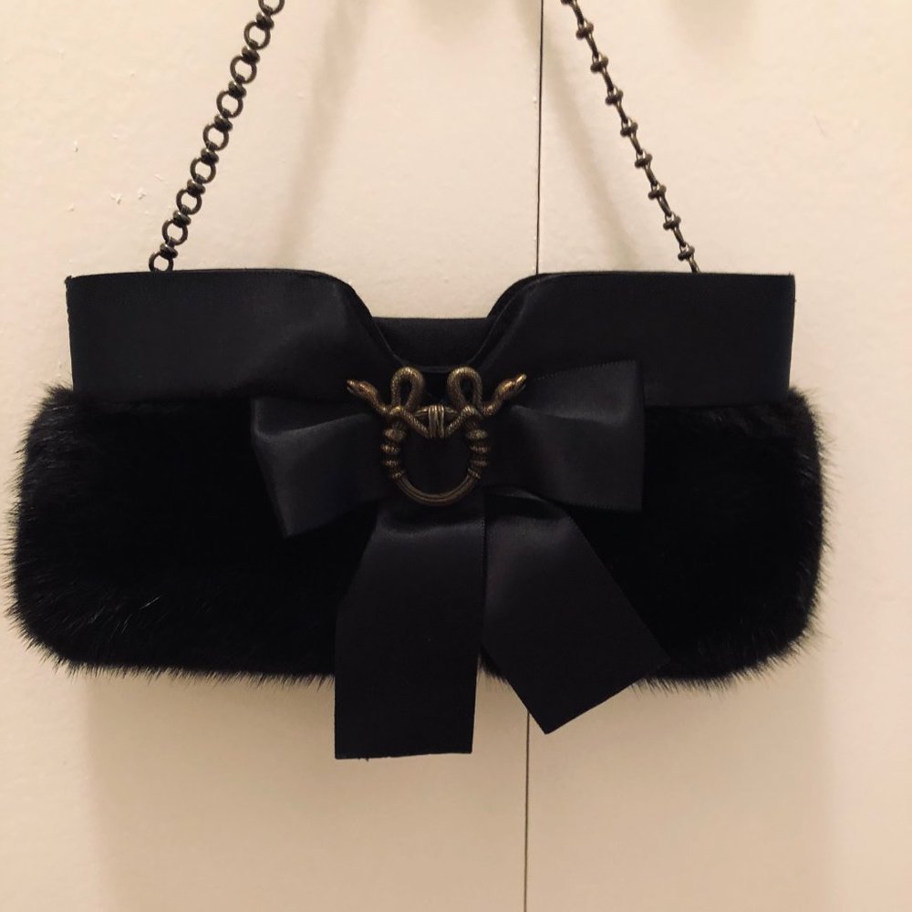 Christian Louboutin Black Mink & Satin Evening Bag